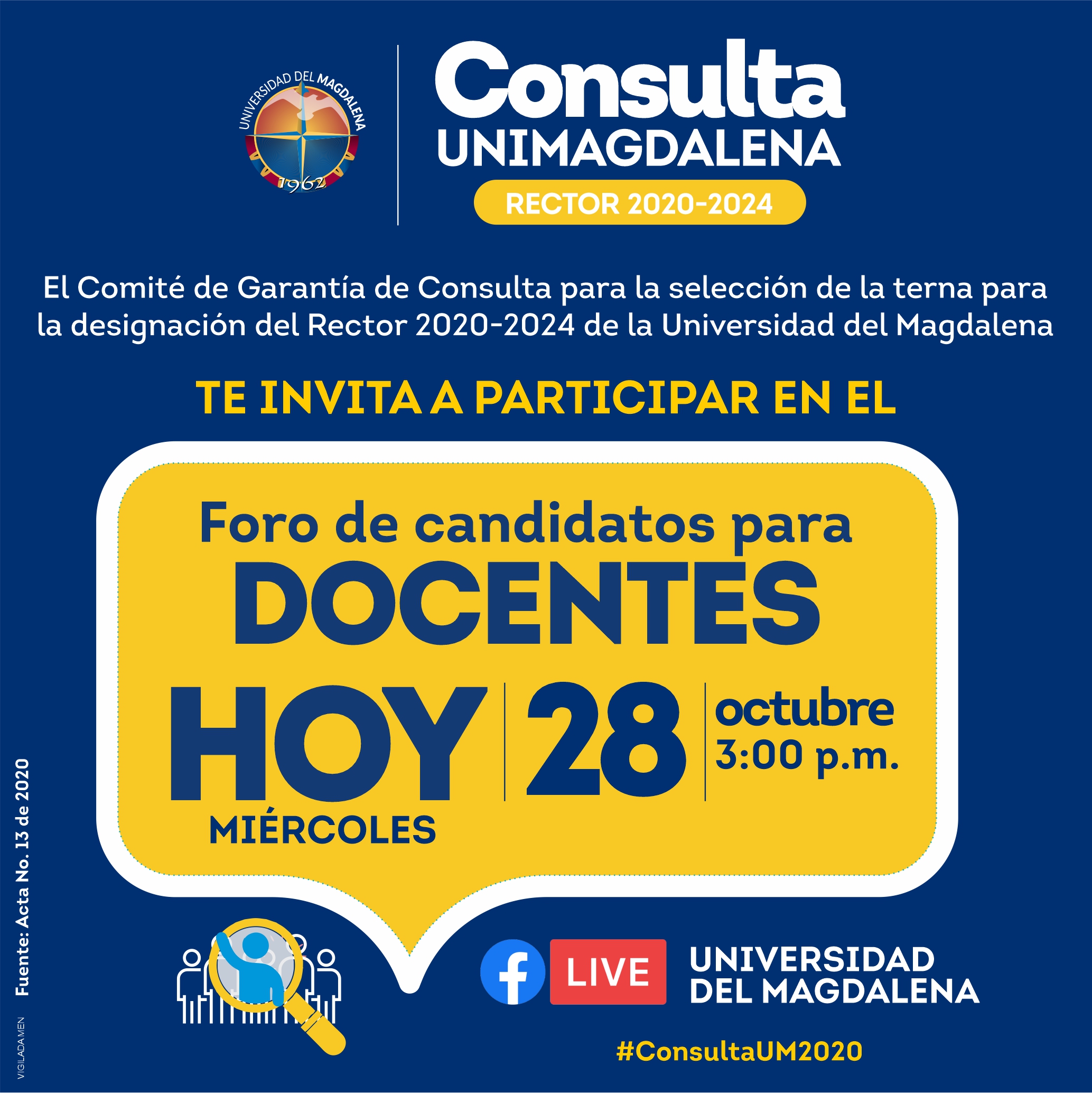 Comité de Garantía reactiva el proceso de Consulta de la Universidad del Magdalena con la realización hoy a las 3:00 p.m., del Foro para los docentes