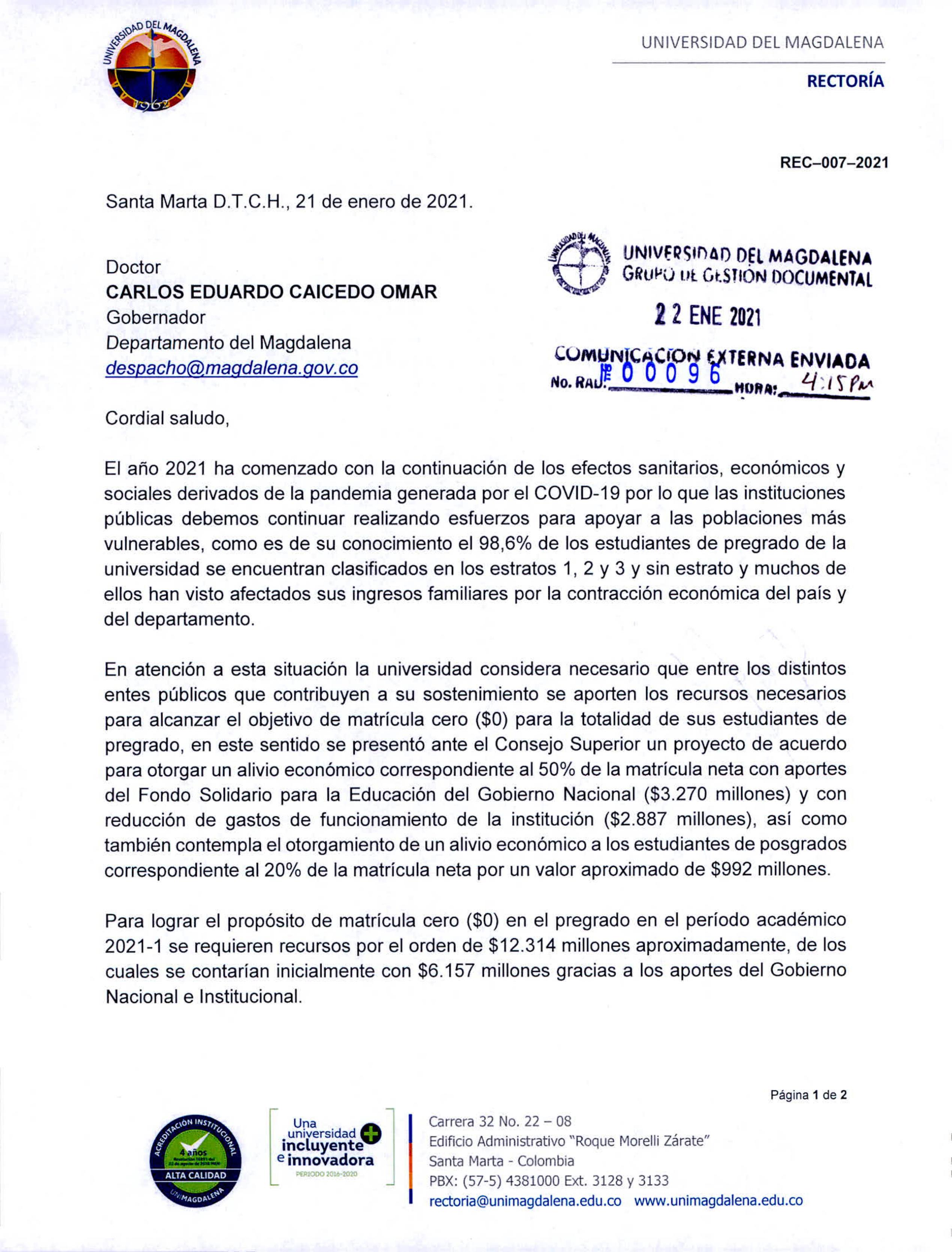 Carta Gobernación