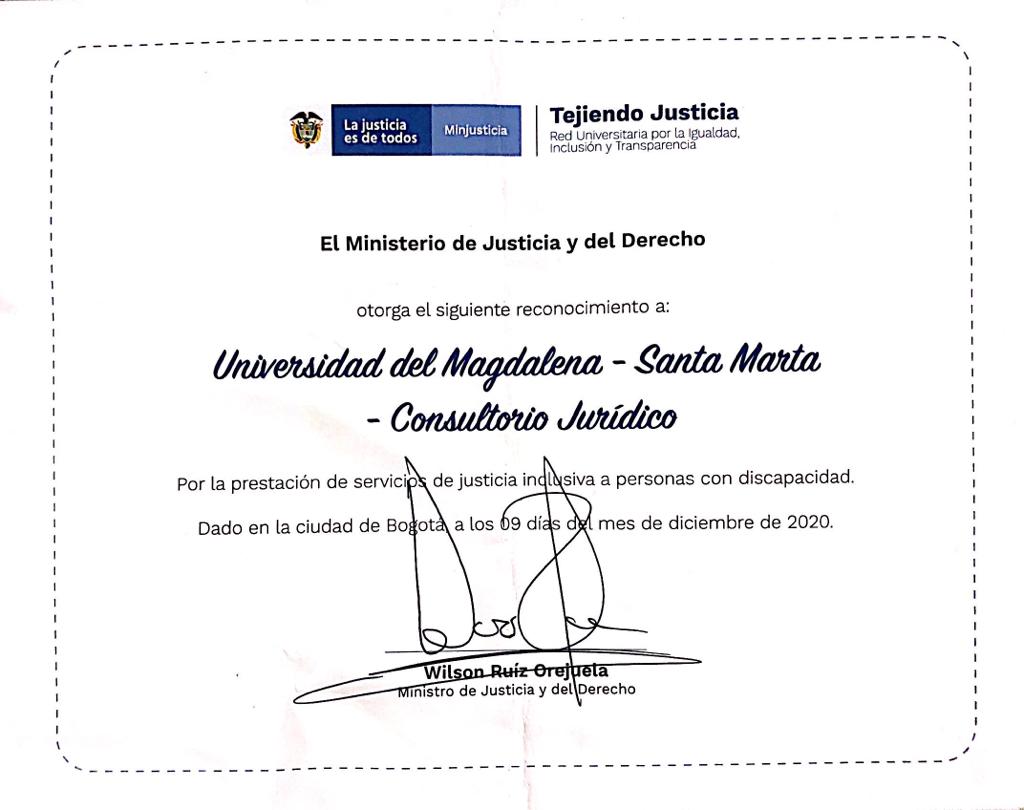 UNIMAGDALENA es reconocida por el Ministerio de Justicia en atención inclusiva a población con discapacidad, mujeres y LGTBI