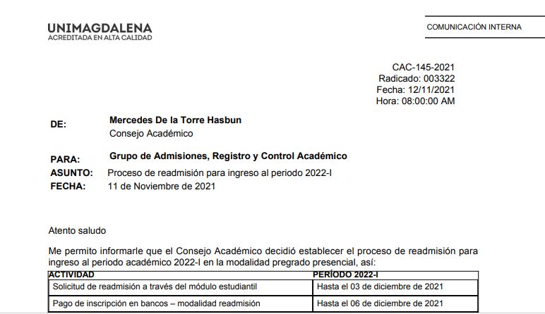 Comunicación interna  No 145-2021
