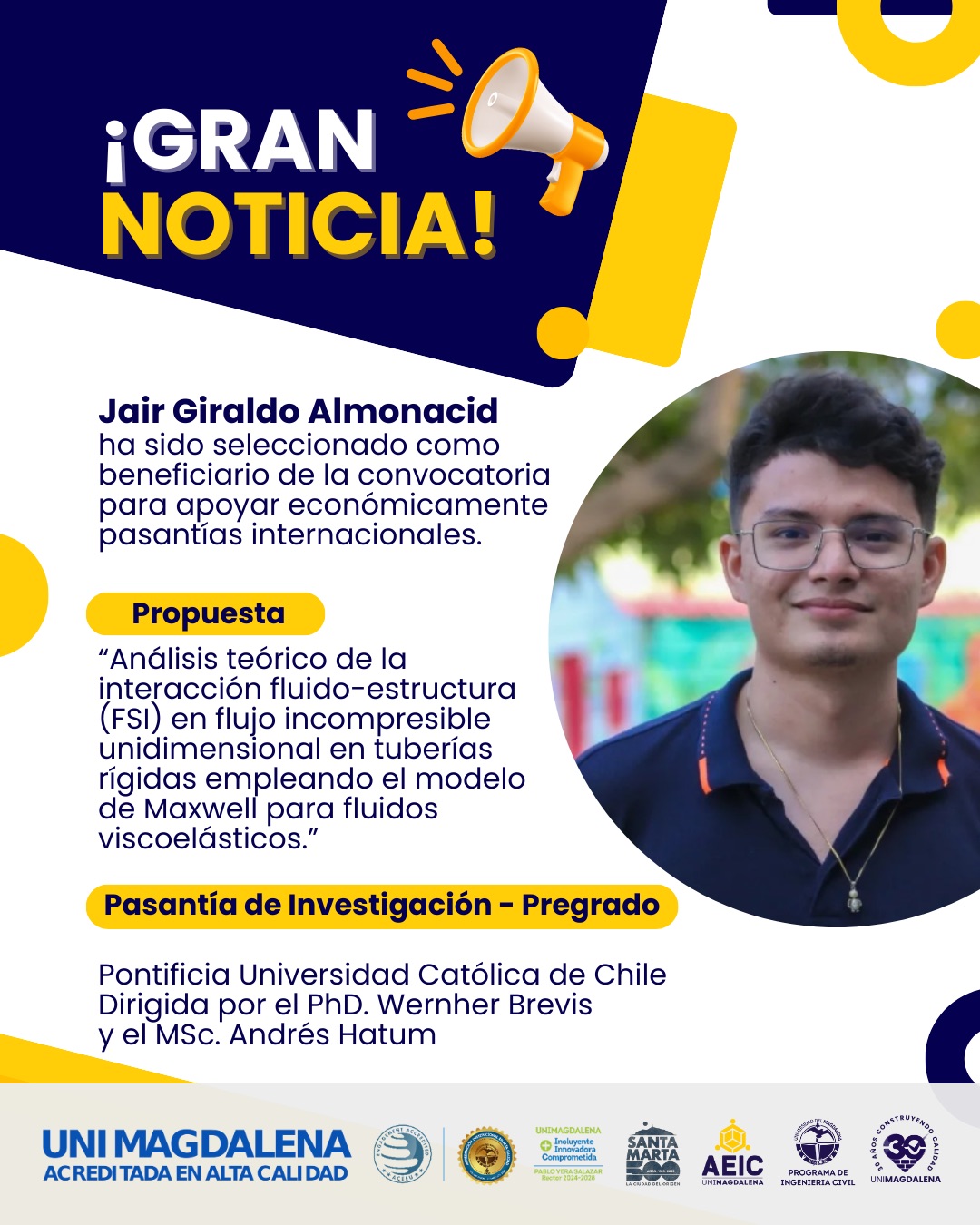 Estudiante de Ingeniería Civil realiza pasantía de investigación en la Pontificia Universidad Católica de Chile.
