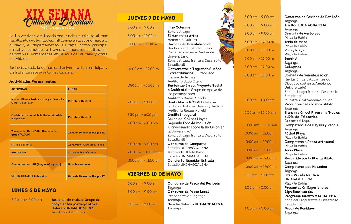 UNIMAGDALENA celebrará la XIX Semana Cultural y Deportiva “Al Son de las Olas”