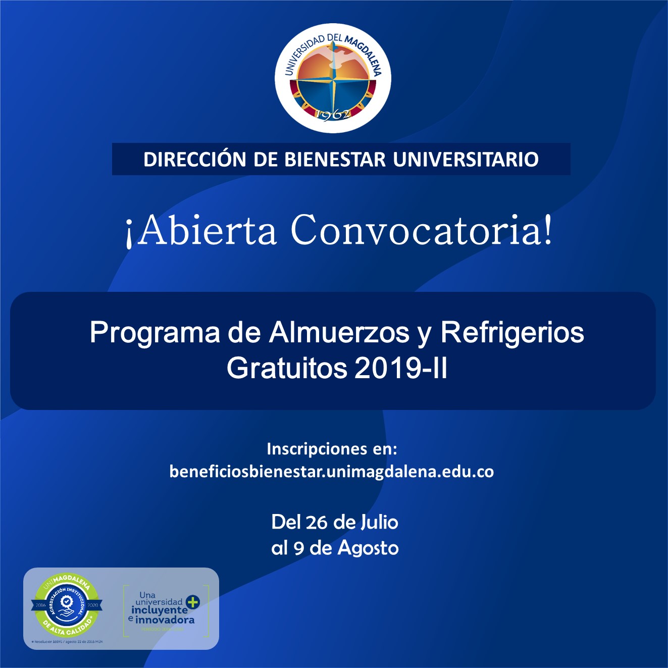Convocatoria abierta del programa de Almuerzos y Refrigerios Gratuitos 2019-II.