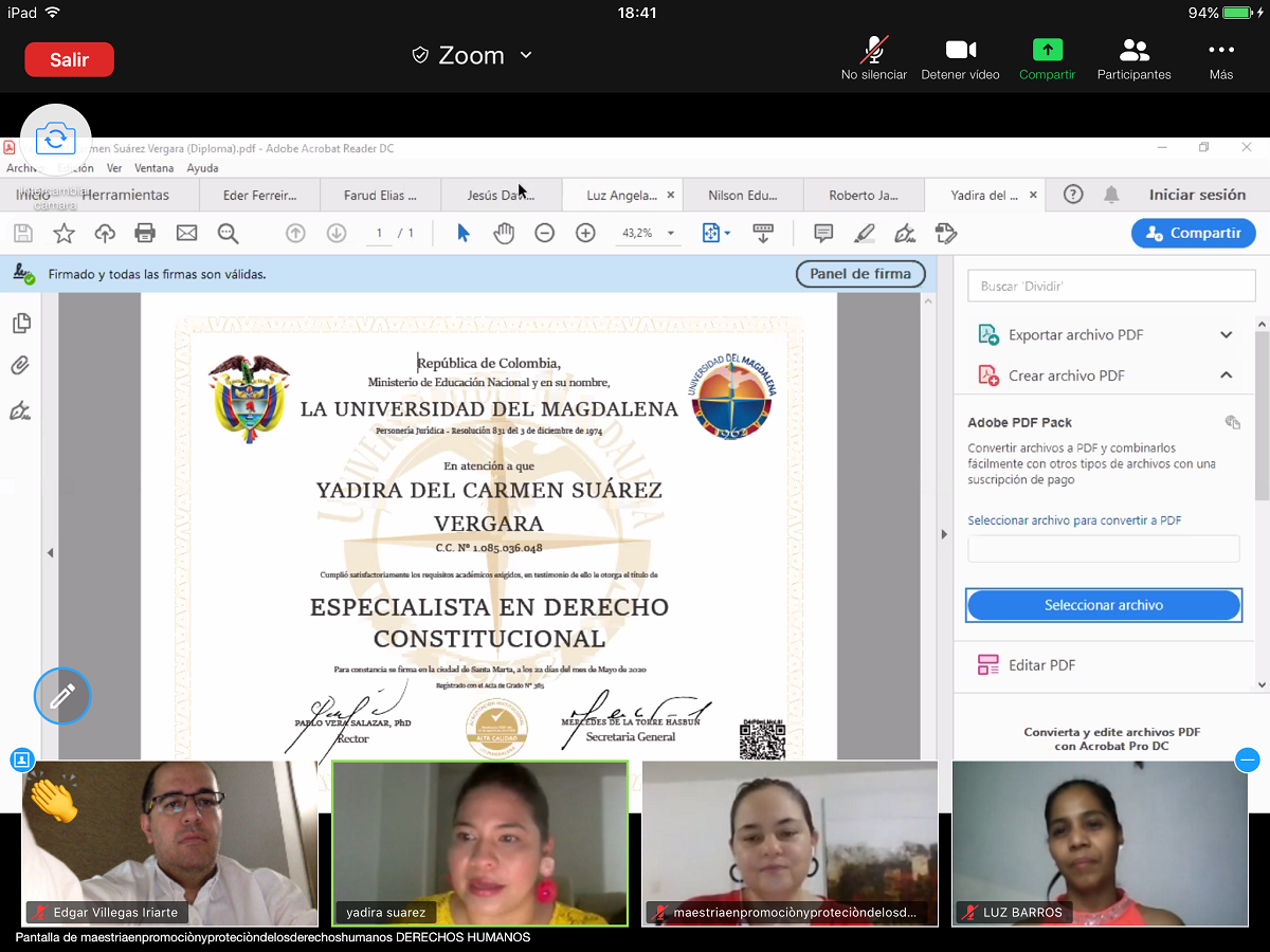 UNIMAGDALENA graduó virtualmente su primera cohorte de especialistas en Derecho Constitucional
