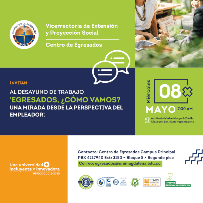 UNIMAGDALENA realizará desayuno de trabajo ‘Egresados ¿Cómo vamos? Una mirada desde la perspectiva del empleador’
