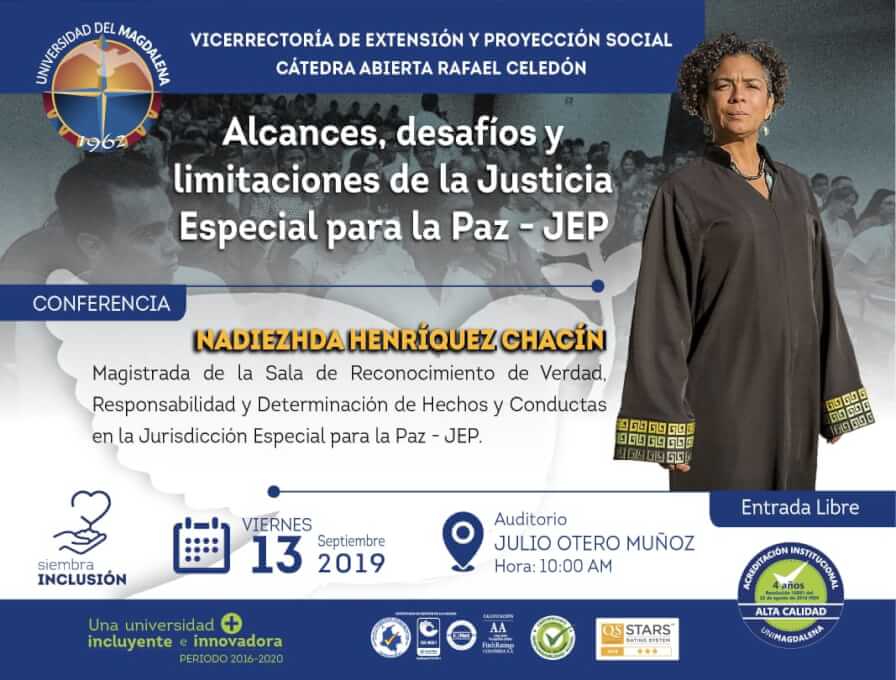 Magistrada de la Jurisdicción Especial de Paz –JEP, presidirá conferencia en UNIMAGDALENA