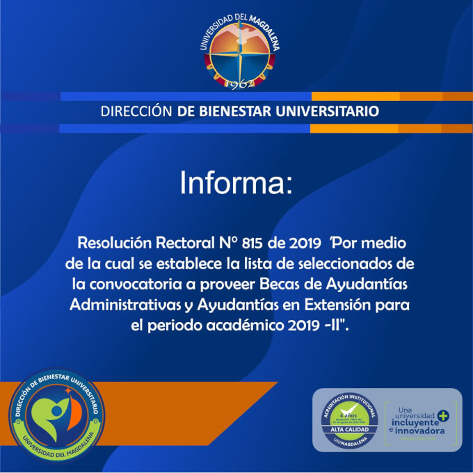 Listado seleccionados programa de Ayudantías Administrativas y de Extensión 2019-II