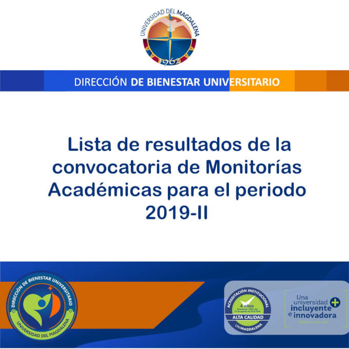 Resultados Convocatoria Monitorías Académicas 2019-II