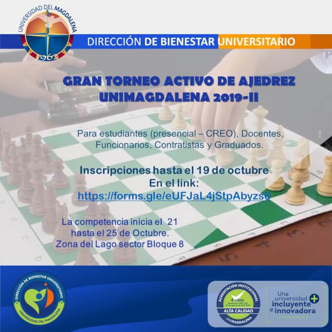 GRAN TORNEO ACTIVO DE AJEDREZ UNIMAGDALENA 2019-II