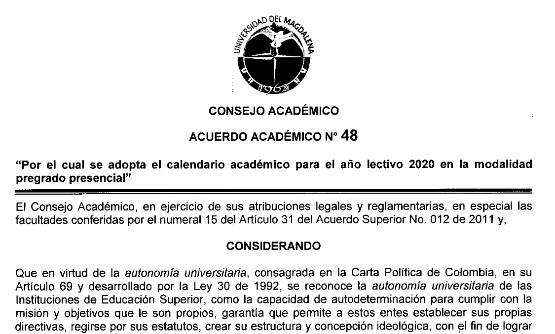 Calendario Académico 2020