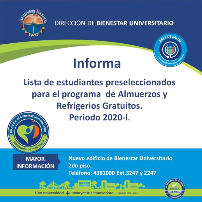 Consulta el listado de los preseleccionados del programa de Almuerzos y Refrigerios Gratuitos.