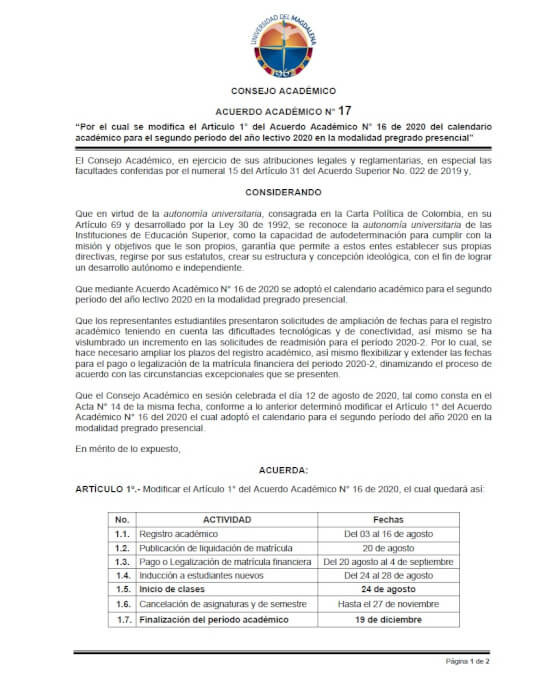 ACUERDO ACADÉMICO N° 17