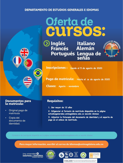 Oferta de cursos semestrales de idiomas para el periodo 2020-II.