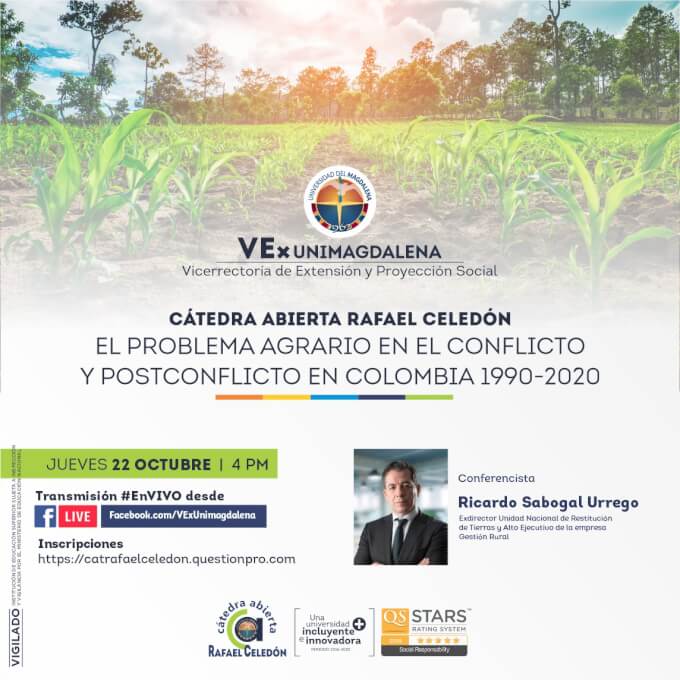 Ricardo Sabogal Urrego, ex Director Unidad Nacional de Restitución de Tierras, presidirá Cátedra Abierta Rafael Celedón en UNIMAGDALENA
