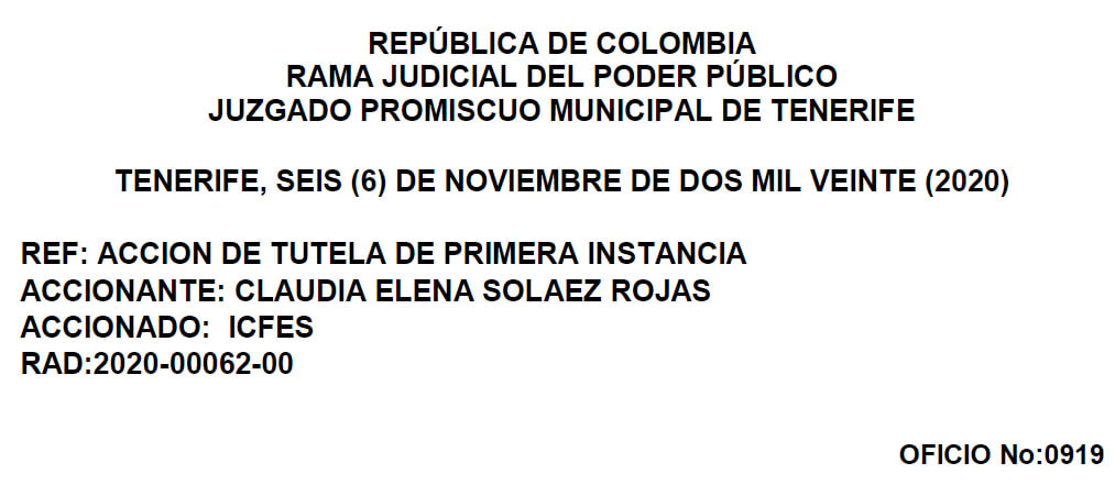 Acción de tutela seguida por CLAUDIA ELENA SOLAEZ ROJAS