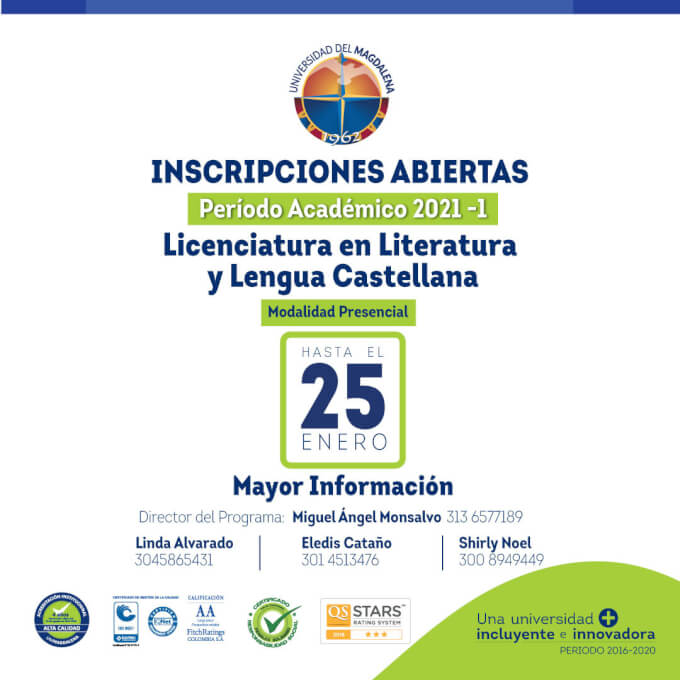 Oferta programa Licenciatura en Literatura y Lengua Castellana- Presencial