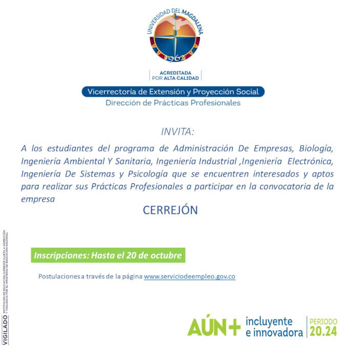 Dirección De Práctica Profesionales, invita a la convocatoria de la empresa el cerrejón.