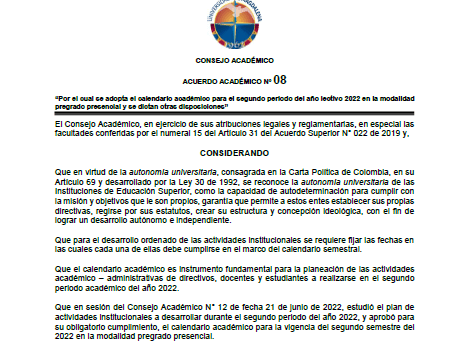 Calendario académico del periodo 2022-2