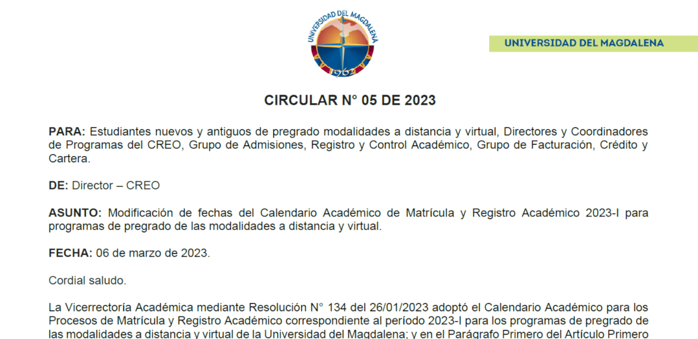 CIRCULAR N° 05 DE 2023