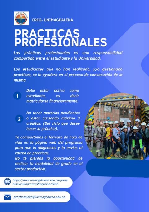 Cordial saludo
Apreciados estudiantes
Si leíste la información del Flyers y aplicas para optar por la modalidad de grado (prácticas profesionales).
