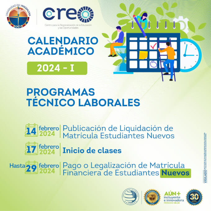 CALENDARIO ACADÉMICO 2024-I: PROGRAMAS TÉCNICOS LABORALES