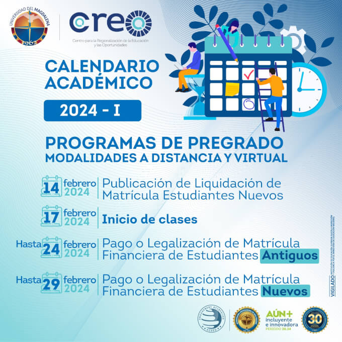 CALENDARIO ACADÉMICO 2024-I: PROGRAMAS DE PREGRADO MODALIDADES A DISTANCIA Y VIRTUAL
