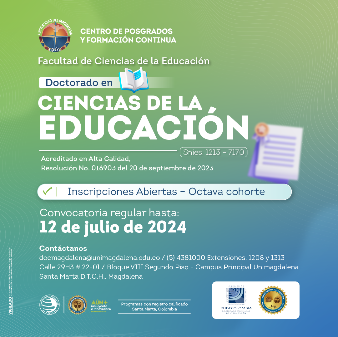 ¡La espera ha terminado! La octava cohorte del Doctorado en Ciencias de la Educación abre sus puertas para nuevos aspirantes. Esta es tu oportunidad de sumergirte en un mundo de conocimiento, investigación y transformación educativa.