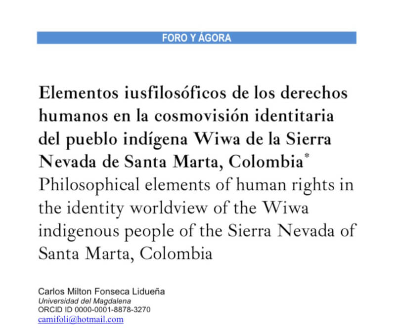 Elementos iusfilosóficos de los derechos humanos en la cosmovisión identitaria del pueblo indígena Wiwa de la Sierra Nevada de Santa Marta, Colombia