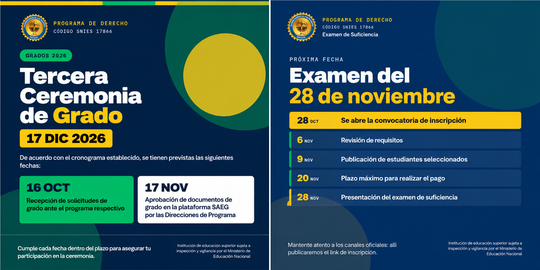 fechas académicas para grados y examen de suficiencia 2026