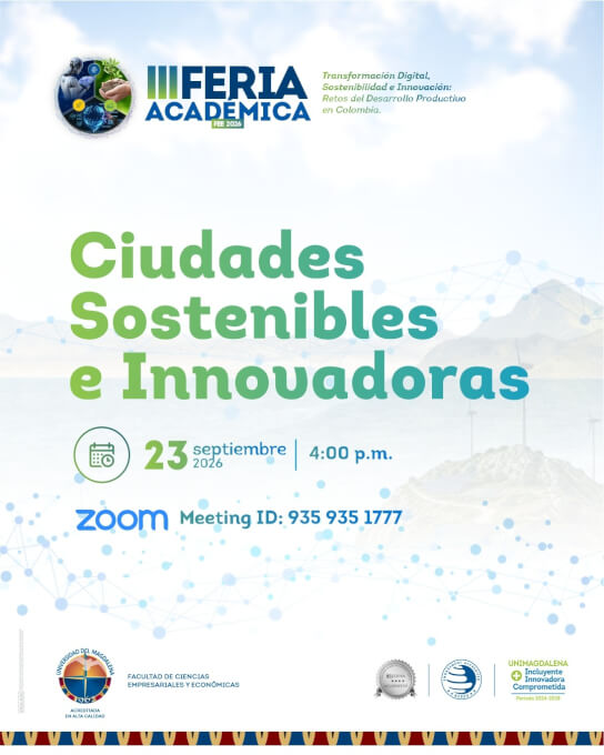 Afiche de la conferencia “Ciudades Sostenibles e Innovadoras”, realizada el 23 de septiembre de 2026 en el marco de la III Feria Académica FCEE