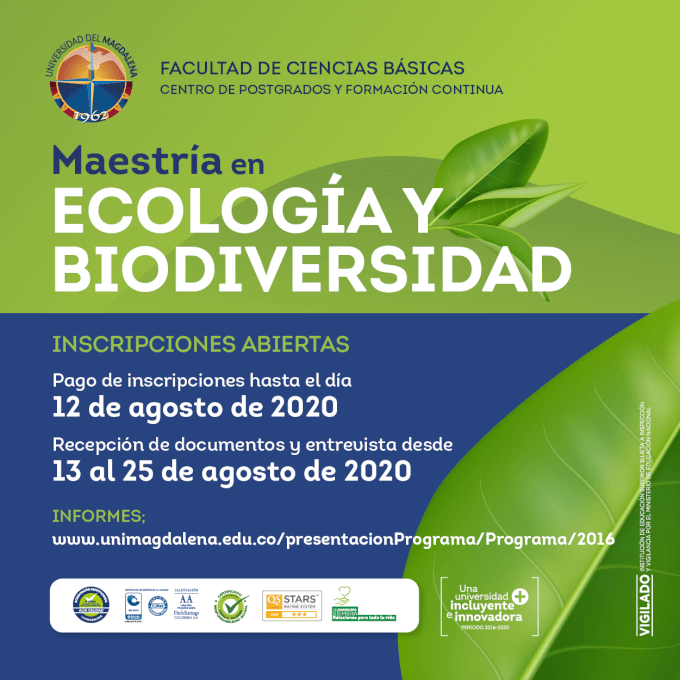 INSCRIPCIONES ABIERTAS PARA LA MAESTRÍA EN ECOLOGÍA Y BIODIVERSIDAD