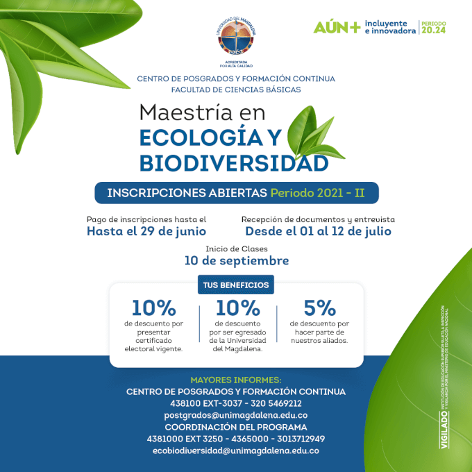 INSCRIPCIONES ABIERTAS PARA EL PERIODO 2021-2 EN EL PROGRAMA DE MAESTRIA EN ECOLOGIA Y BIODIVERSIDA.