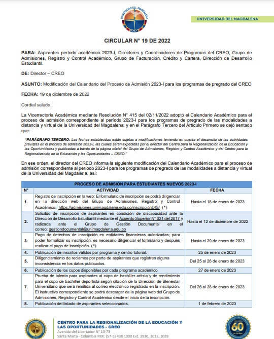 PARA: Aspirantes período académico 2023-I, Directores y Coordinadores de Programas del CREO